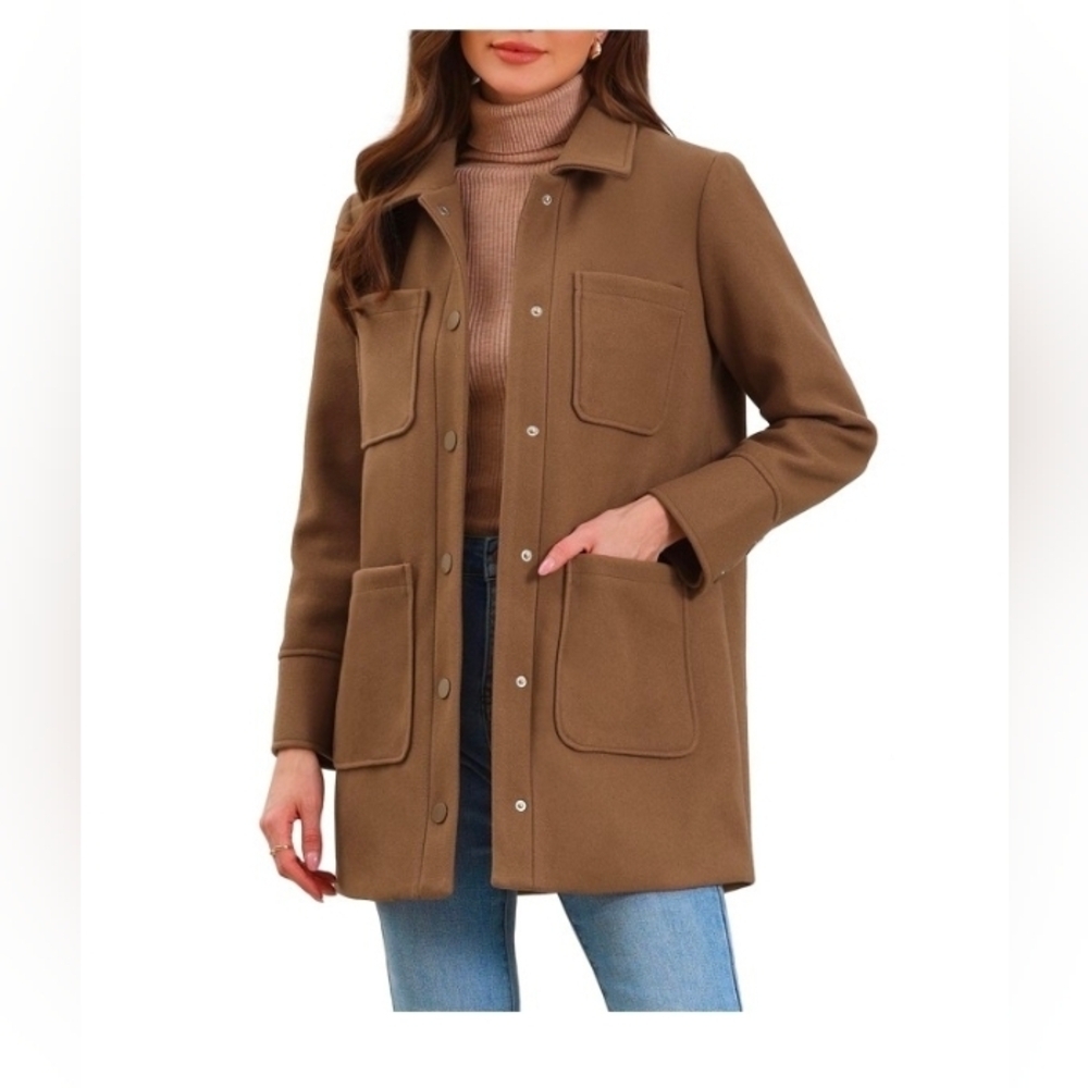 Allegra K Turn Down Collar Single Breasted Pocketed Overcoat